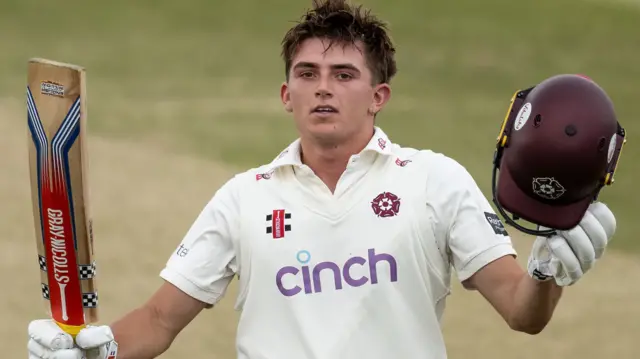 James Sales celebrates scoring hundred