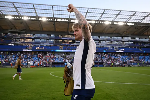 Harvey Elliott of England acknowledges the fans