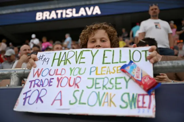Harvey Elliott of England acknowledges the fans