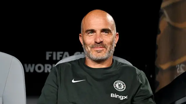 Chelsea boss Enzo Maresca sat in the dugout before his team's Club World Cup win over ES Tunis