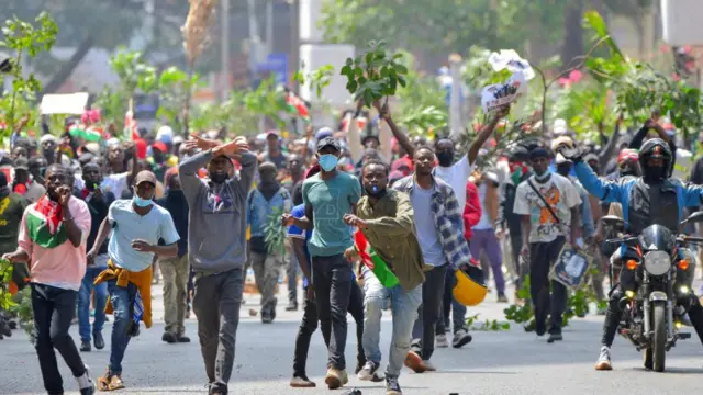 Protesters carrying Kenyan flags