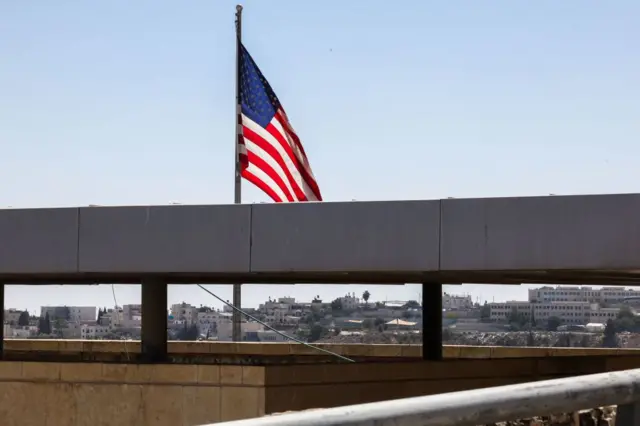 A US flag flies at the US embassy complex in Jerusalem