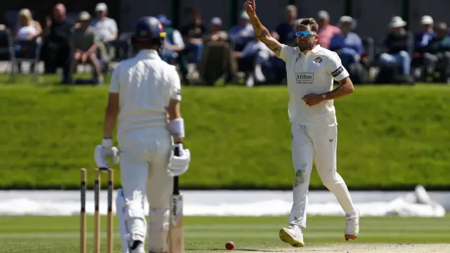 Tom Bailey celebrates wicket