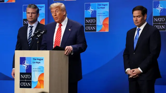 Pete Hegseth (left), Donald Trump, and Marco Rubio