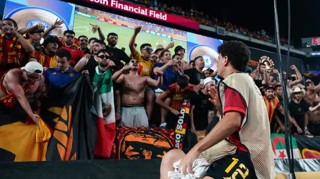 Haithem Dhaou with ES Tunis fans at the team's Club World Cup game against Chelsea