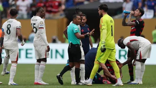Chelsea's Nicolas Jackson looks disappointed after being sent off against Flamengo
