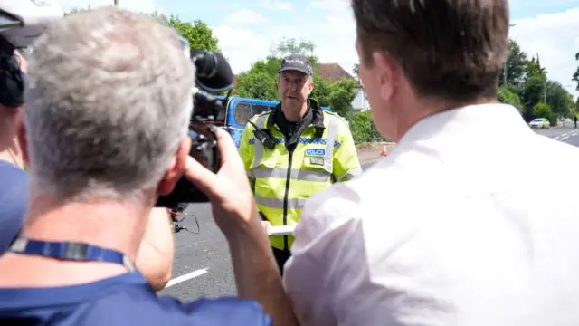 Inspector Andy Tester speaks to the media at the scene on Bishopstoke Road