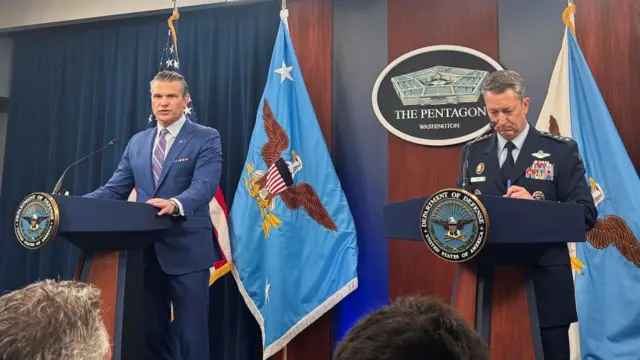 U.S. Defense Secretary Pete Hegseth and Chairman of the Joint Chiefs of Staff Air Force General Dan Caine,