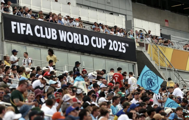 General view of fans and a FIFA Club World Cup banner in the stands