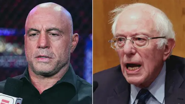 Composite image showing US podcaster Joe Rogan (l) and Vermont Senator Bernie Sanders (r)