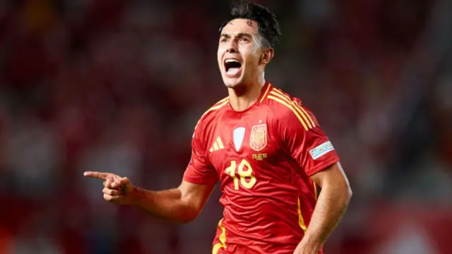 Martin Zubimendi of Spain celebrates scoring