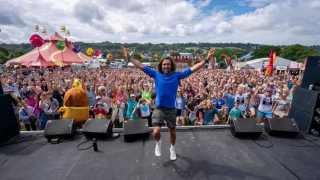 Joe Wicks performs on the Gateway stage at the Glastonbury Festival on Thursday June 26, 2025