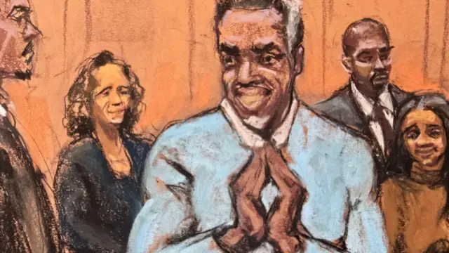 Sean "Diddy" Combs gestures during his sex trafficking trial in New York City in a courtroom sketch