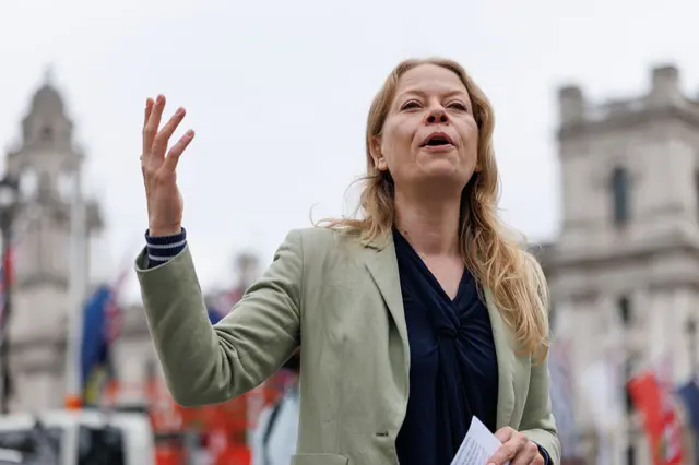 Sian Berry speaks outside Parliament