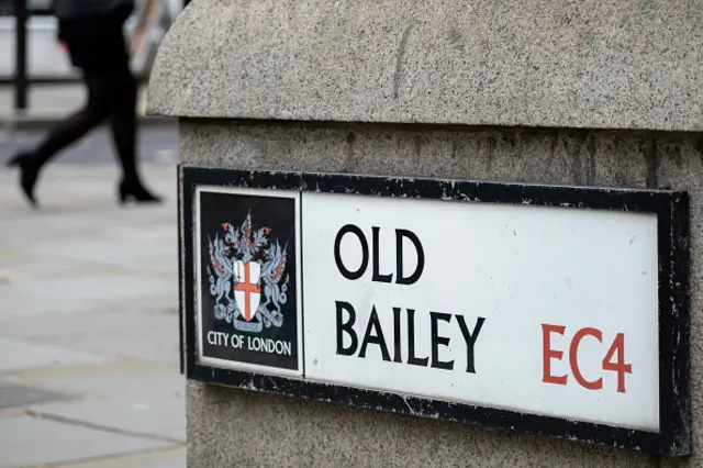 Street sign for Old Bailey outside the Central Criminal Court in England, commonly known as the Old Bailey