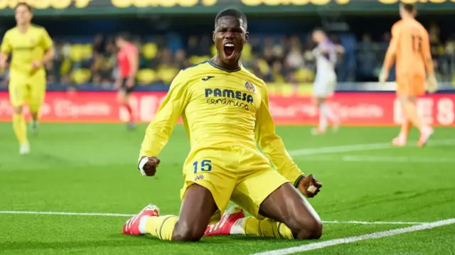 Thierno Barry of Villarreal CF celebrates scoring
