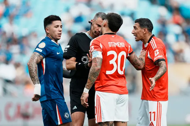 Otamendi and Fernandez speak to the referee