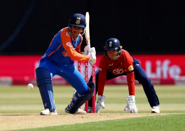 India's Smriti Mandhana hits a six