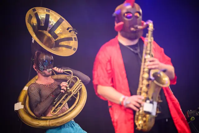 A member of Afro-punk group "Fulu" performs on the Avalon Stage, during day four of Glastonbury festival 2025
