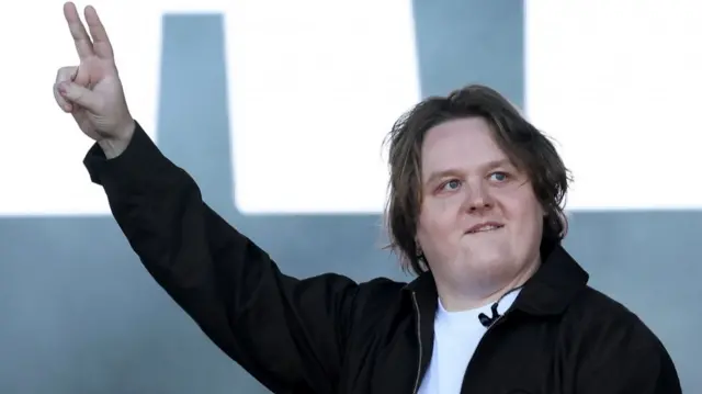 Lewis Capaldi gestures as he perfroms on the Pyramid Stage during day three of the Glastonbury Festival