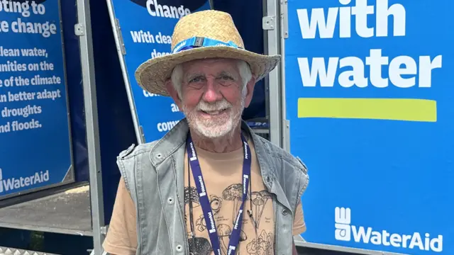 Brian Johnson at the Glastonbury Water Aid stand