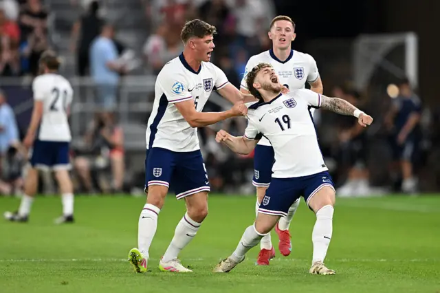 Harvey Elliott celebrates his early goal with teammates