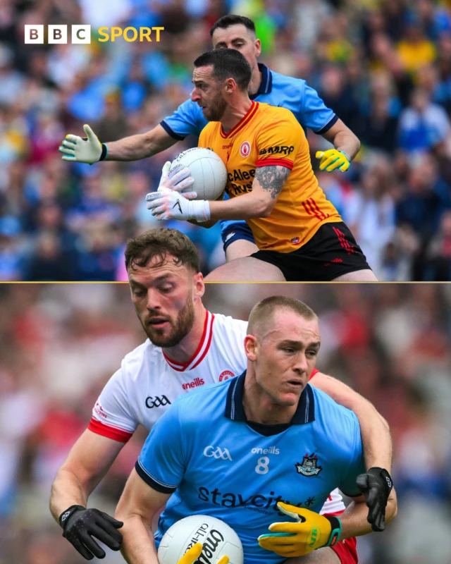Action from the All-Ireland Senior Championship quarter-final match between Dublin and Tyrone at Croke Park in Dublin.