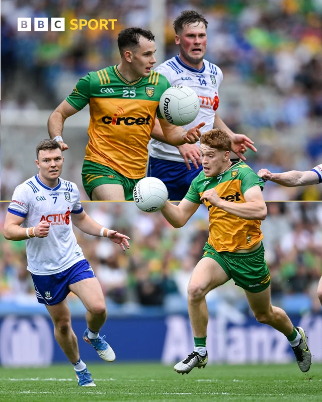 Action from the All-Ireland Senior Championship quarter-final match between Monaghan and Donegal at Croke Park in Dublin.