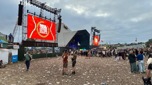 a view of the pyramid stage, where the crowd is sparser than usual