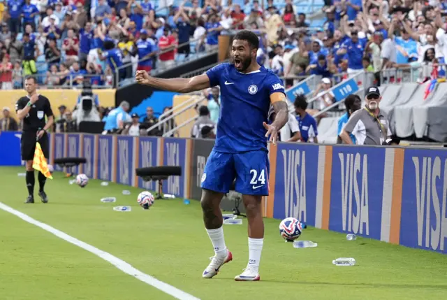 Reece James celebrates after scoring for Chelsea