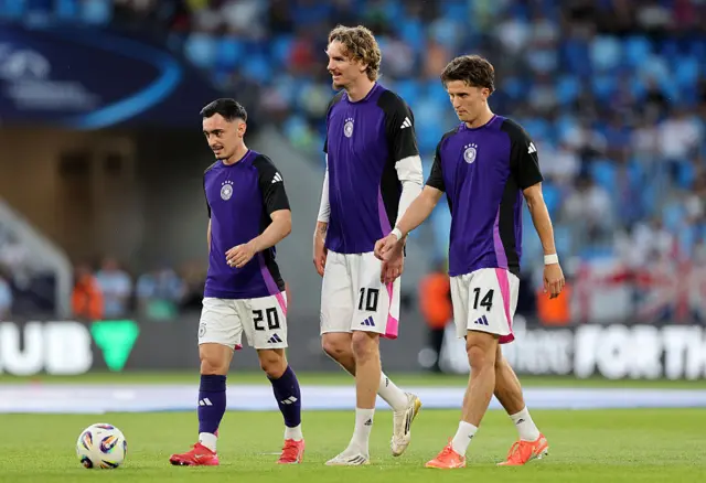 Germany players line up before the game