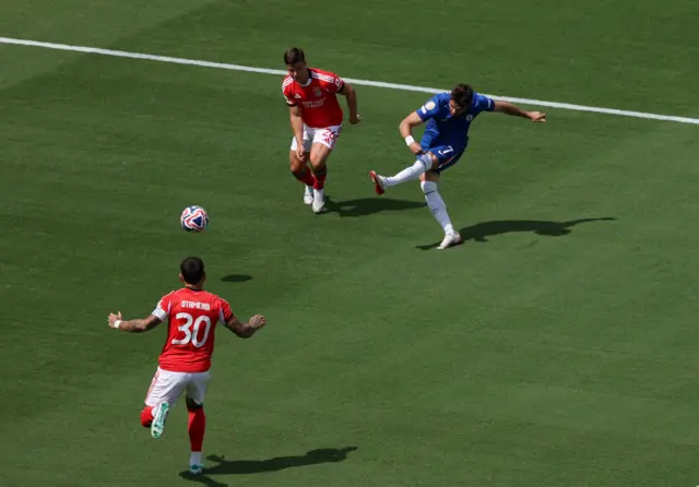 Pedro Neto gets a shot away for Chelsea