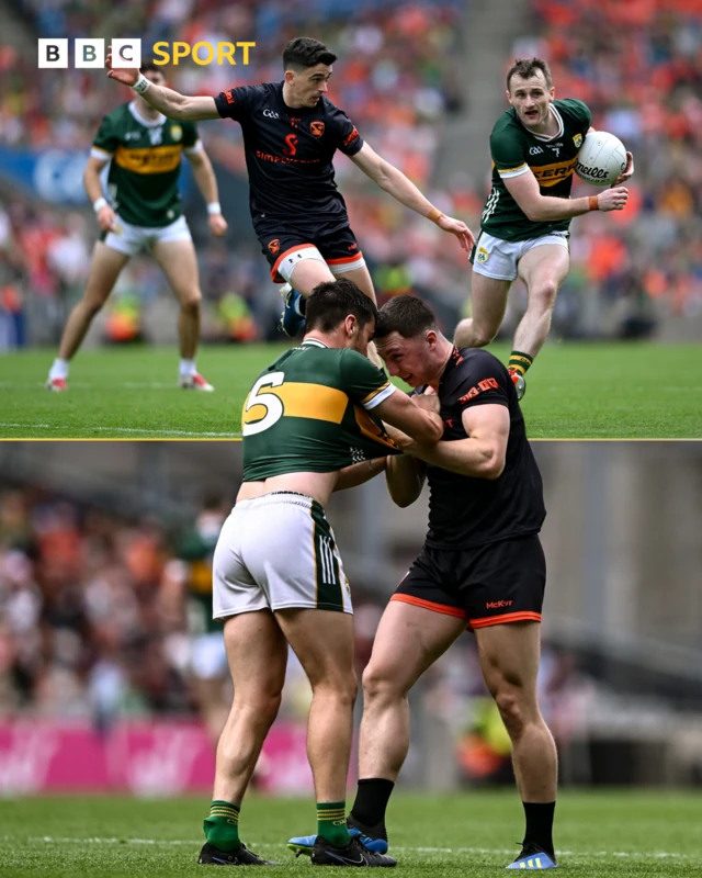 Action from the All-Ireland Senior Championship quarter-final match between Armagh and Kerry
