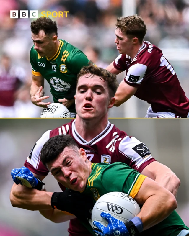 Action from the first half of the All-Ireland Senior Football Championship quarter-final between Meath and Galway