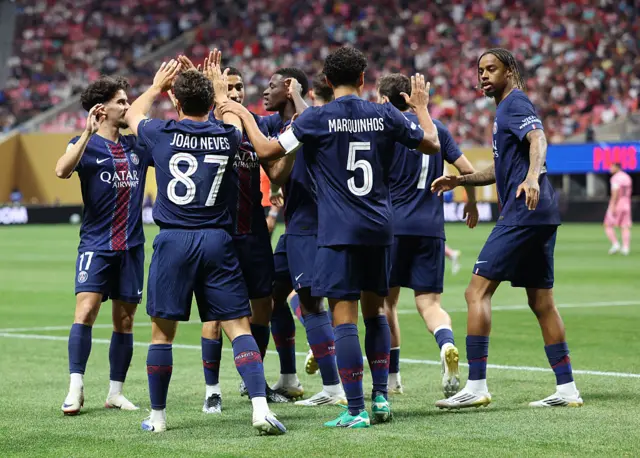 PSG players celebrate after going 1-0 up
