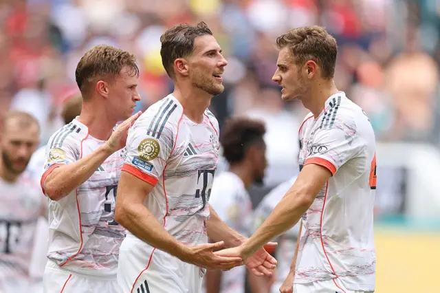 Bayern Munich players celebrate after going 3-1 up.