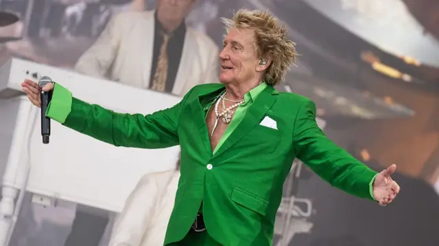 Rod Stewart performs on The Pyramid Stage