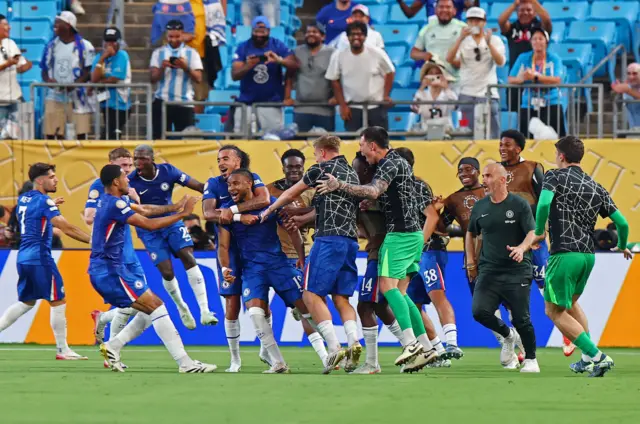 Chelsea players and staff celebrate