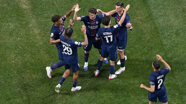 Joao Neves of Paris Saint-Germain celebrates scoring