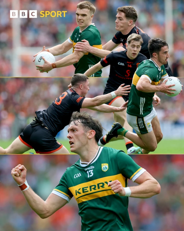Action from the All-Ireland Senior Championship quarter-final match between Armagh and Kerry