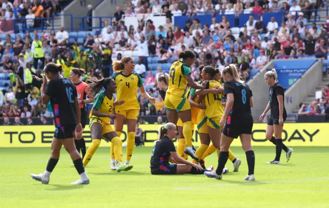 Jamaica's Kayla McKenna celebrates scoring their side's first goal of the game