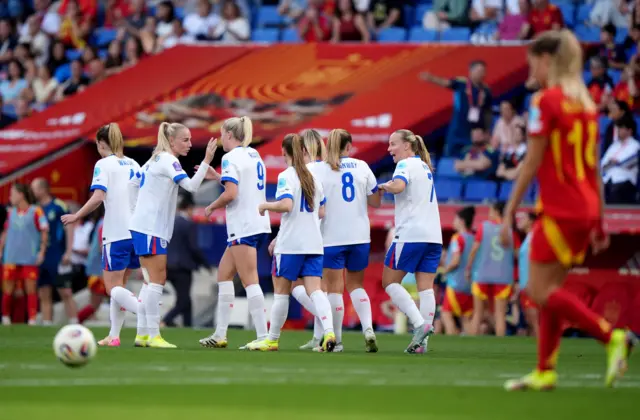 England celebrate Russo's goal