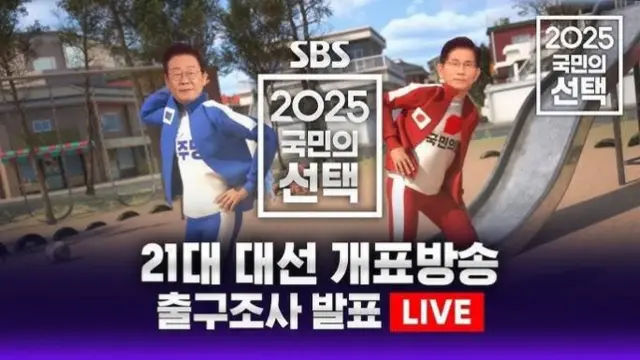 Graphics of both candidates dressed in tracksuits onscreen