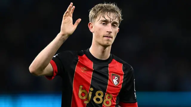 Dean Huijsen of AFC Bournemouth acknowledges the fans