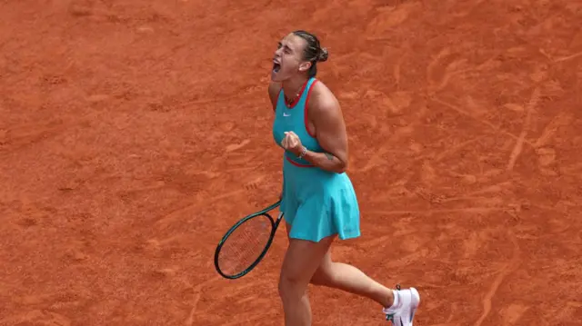 Aryna Sabalenka celebrates