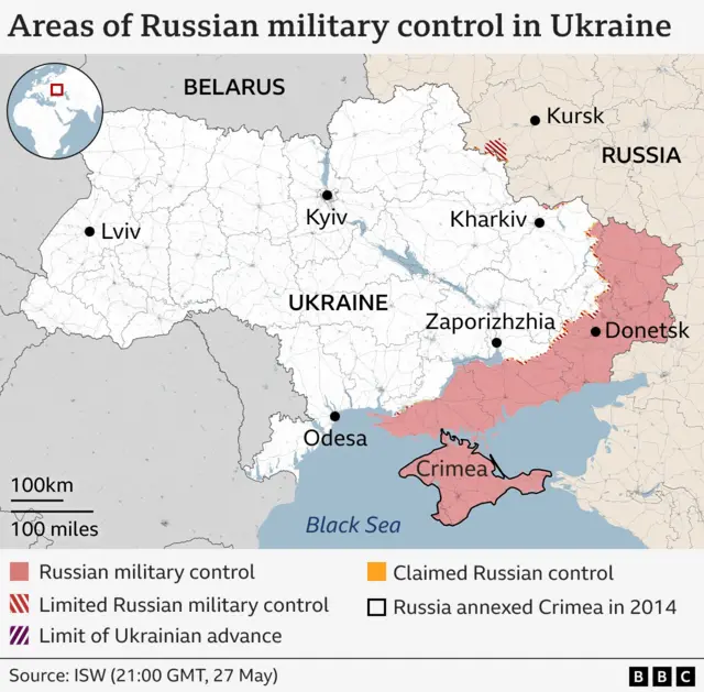 Areas of Russian military control in Ukraine