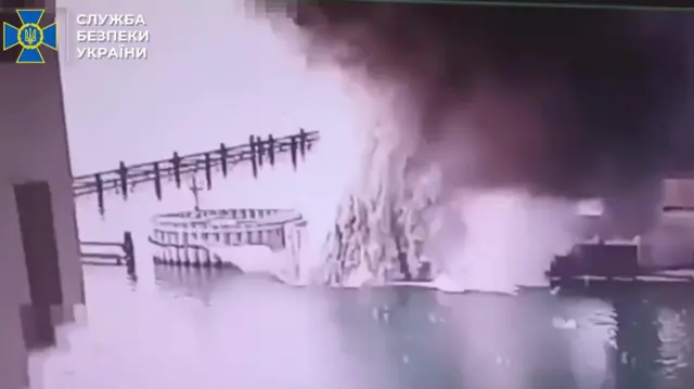 A shot taken from footage of the purported explosion, released by the Ukrainian security services