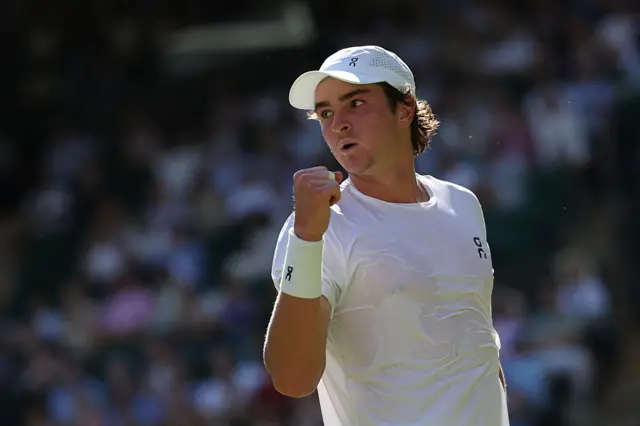 Joao Fonseca celebrates at Wimbledon