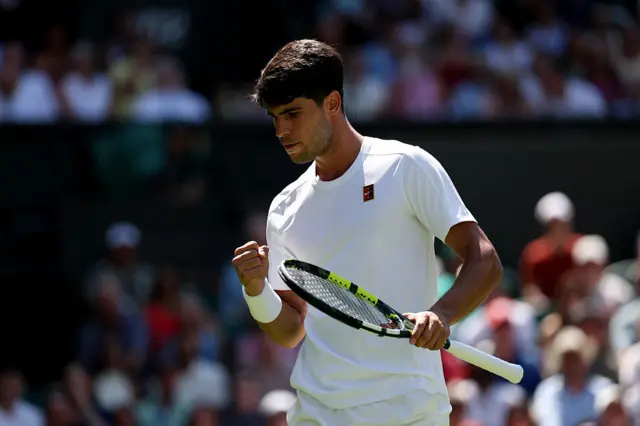 Carlos Alcaraz celebrates at Wimbledon