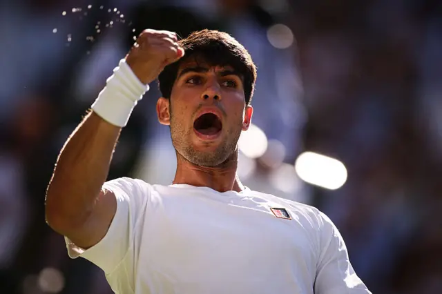 Carlos Alcaraz celebrates at Wimbledon